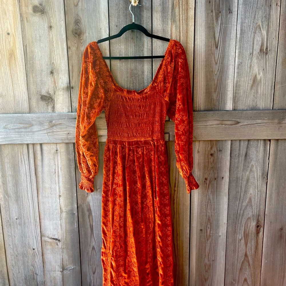 Elegant Orange Smocked Dress